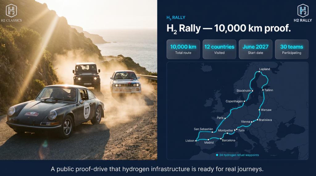 H2 Rally route map — Lisbon, Madrid, Paris, Vienna, Stockholm, Lapland and back to Lisbon